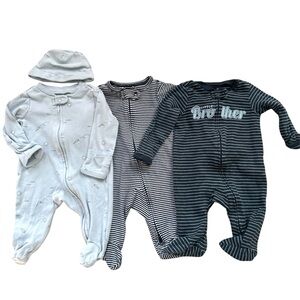 Carters Baby Boy 3-Pack Zip Sleepers Footed Pajamas Blue Printed size 3 Months